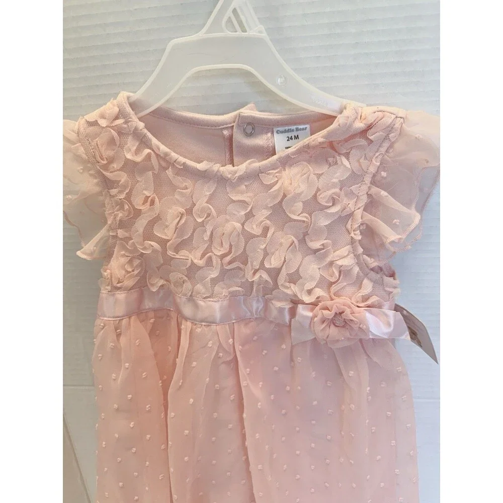 Vintage Cuddle Bear Pink Ruffle Dress Size 24 Months Baby Girl New